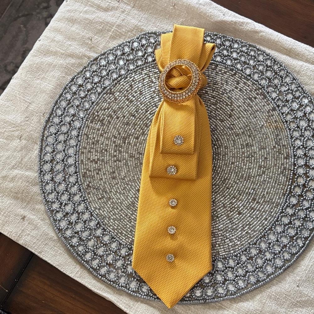 Elegant Yellow Scarf with Brooch
